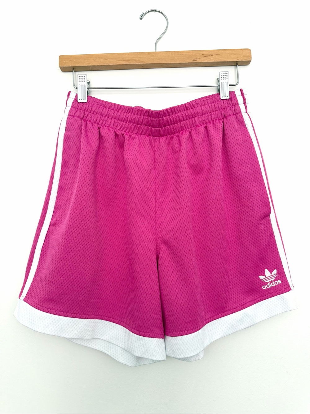 Adidas Adicolor Pink and White Striped Athletic Shorts